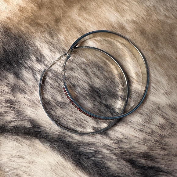 Festive Crystal Rhinestone Silver Tone Hoop Earrings - Picture 5 of 5